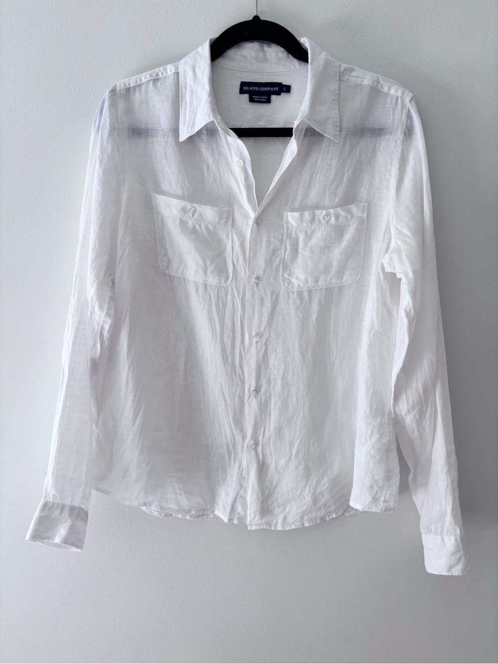 Island Company white linen button down  summer shirt women’s large pockets beach